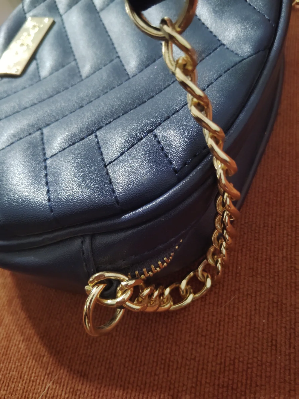 Bebe Sophia Quilted Canteen Navy Crossbody with Gold Hardware!